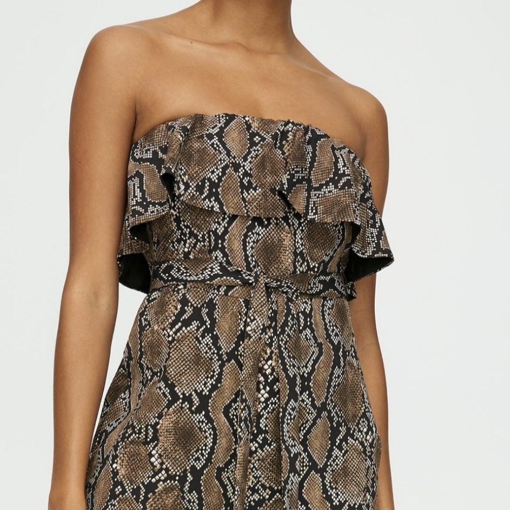 Babaton Python Snake Print Ruffle Flutter Jumpsuit - Picture 5 of 7